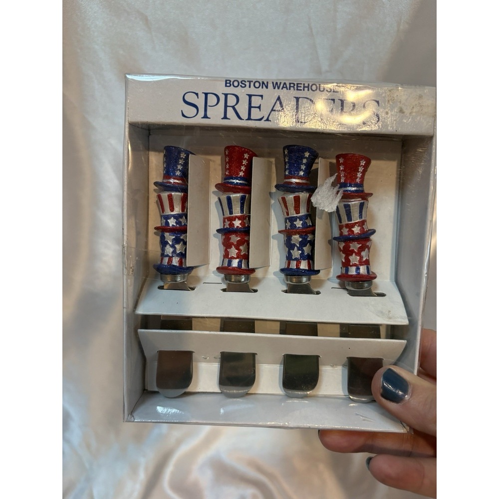 Set of 4 Boston Warehouse Patriotic Cheese Butter Knife Stainless Spreaders